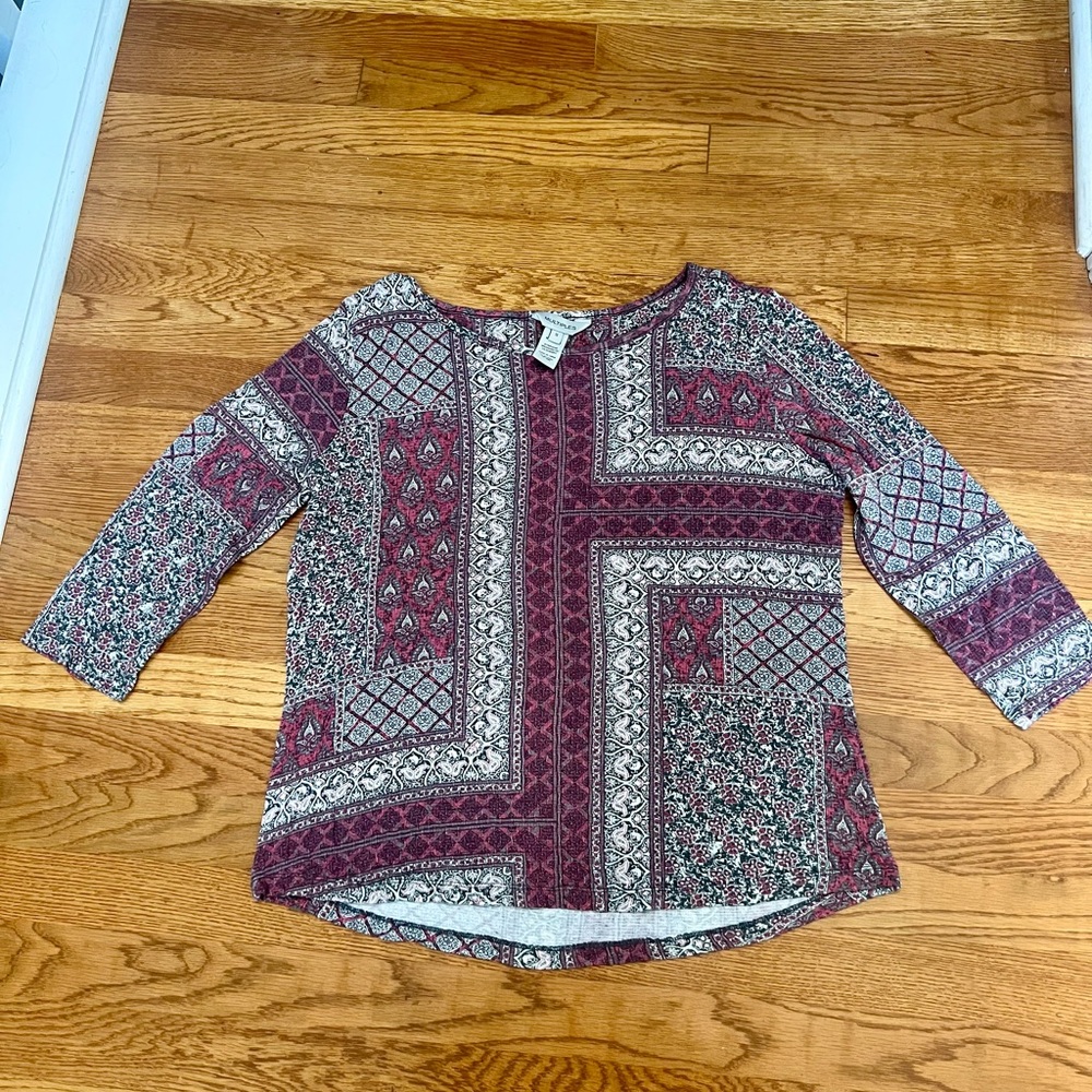 Multiples Boho Patchwork Top | Pink & White | 3/4 Sleeve